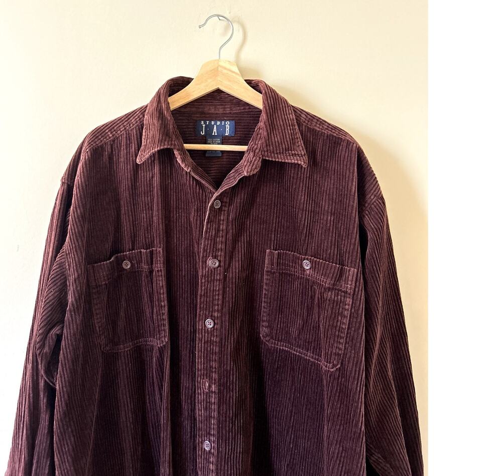 Vintage 90s Brown Chunky Corduroy Button-up Shirt Shacket Oversized Men's XL